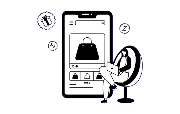 Illustration of a person using a mobile shopping app